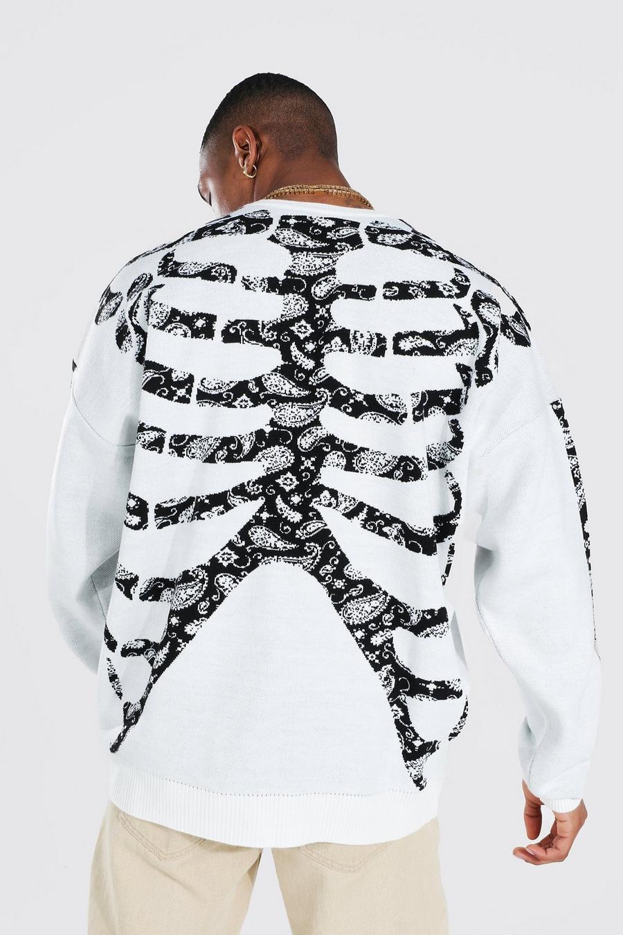 Maglione oversize con stampa di scheletro in fantasia a bandana, Cream bianco