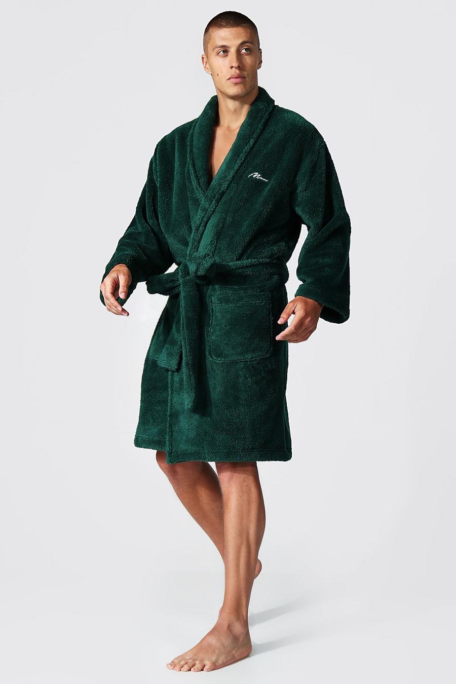Green vert Man Signature Fleece Dressing Gown image number 1
