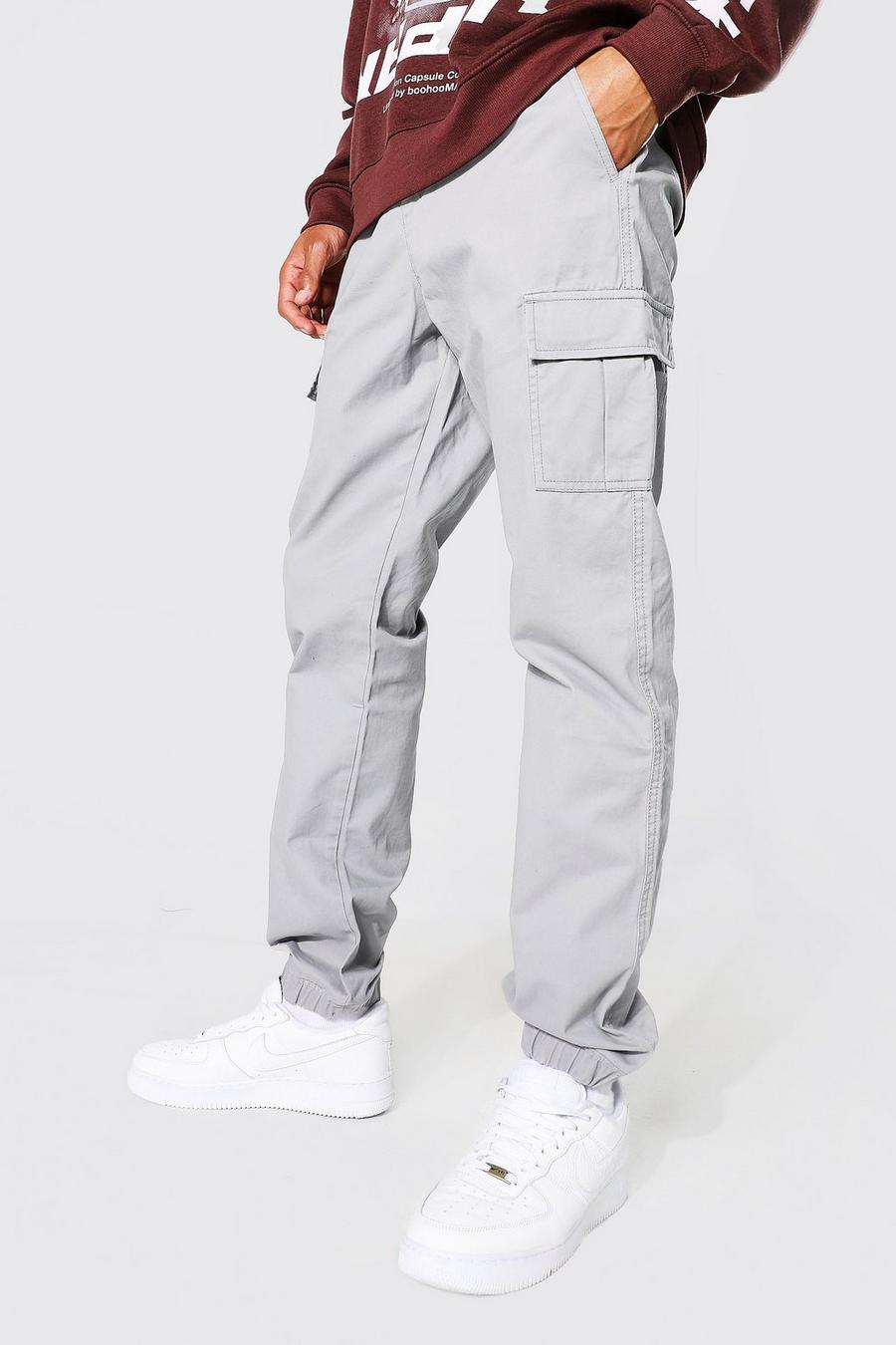Grey grå Tall Regular Fit Cargo Trousers image number 1