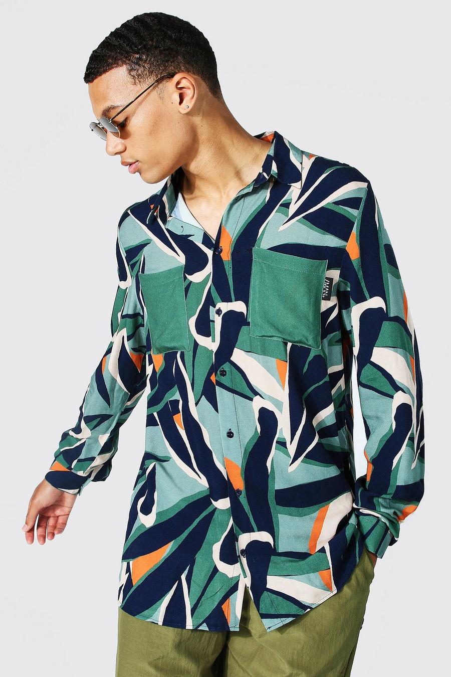 Green Tall Abstract Leaf Viscose Shirt image number 1