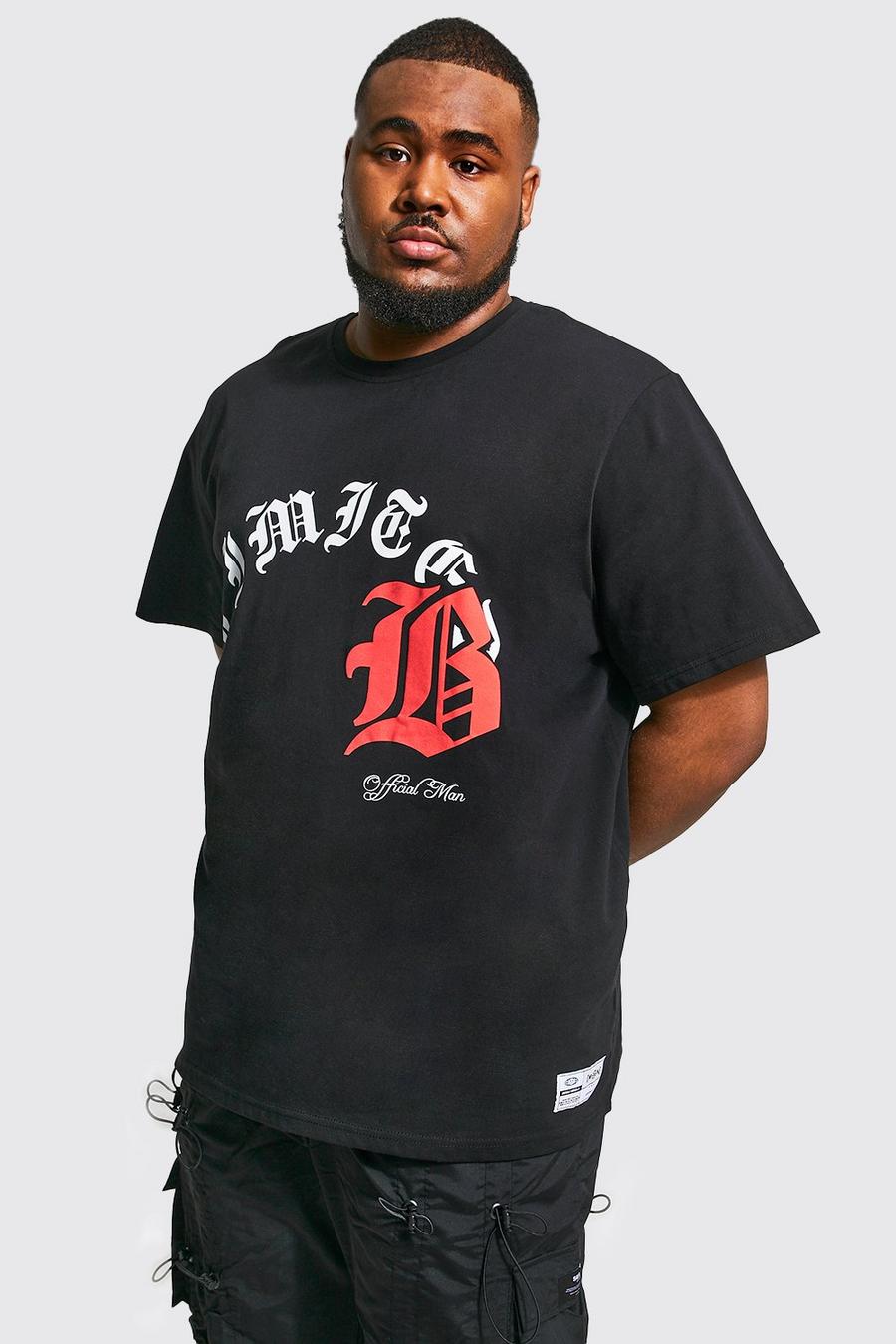 Camiseta Plus Worldwide con emblema universitario, Black negro image number 1