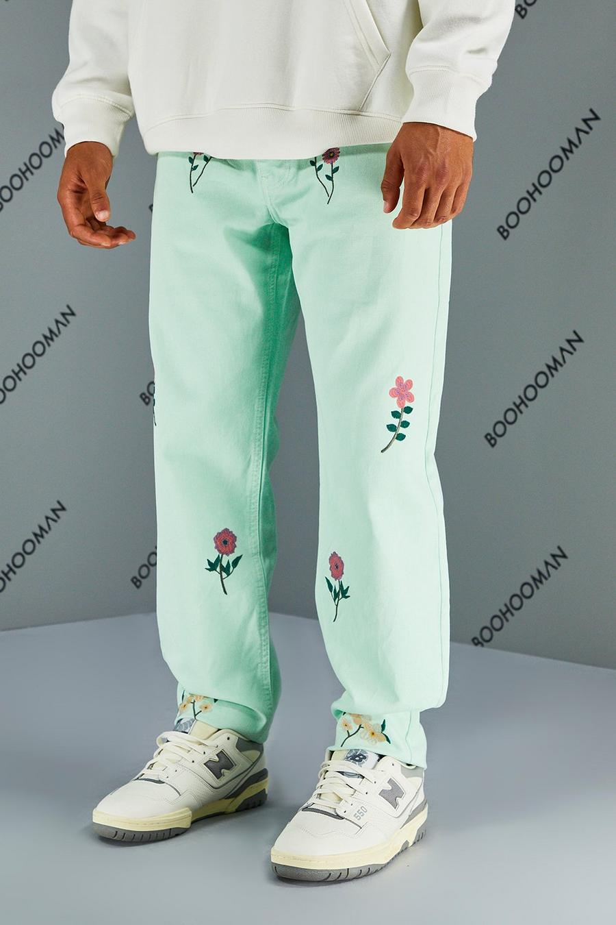 Mint Relaxed Fit Rigid Floral Jeans image number 1