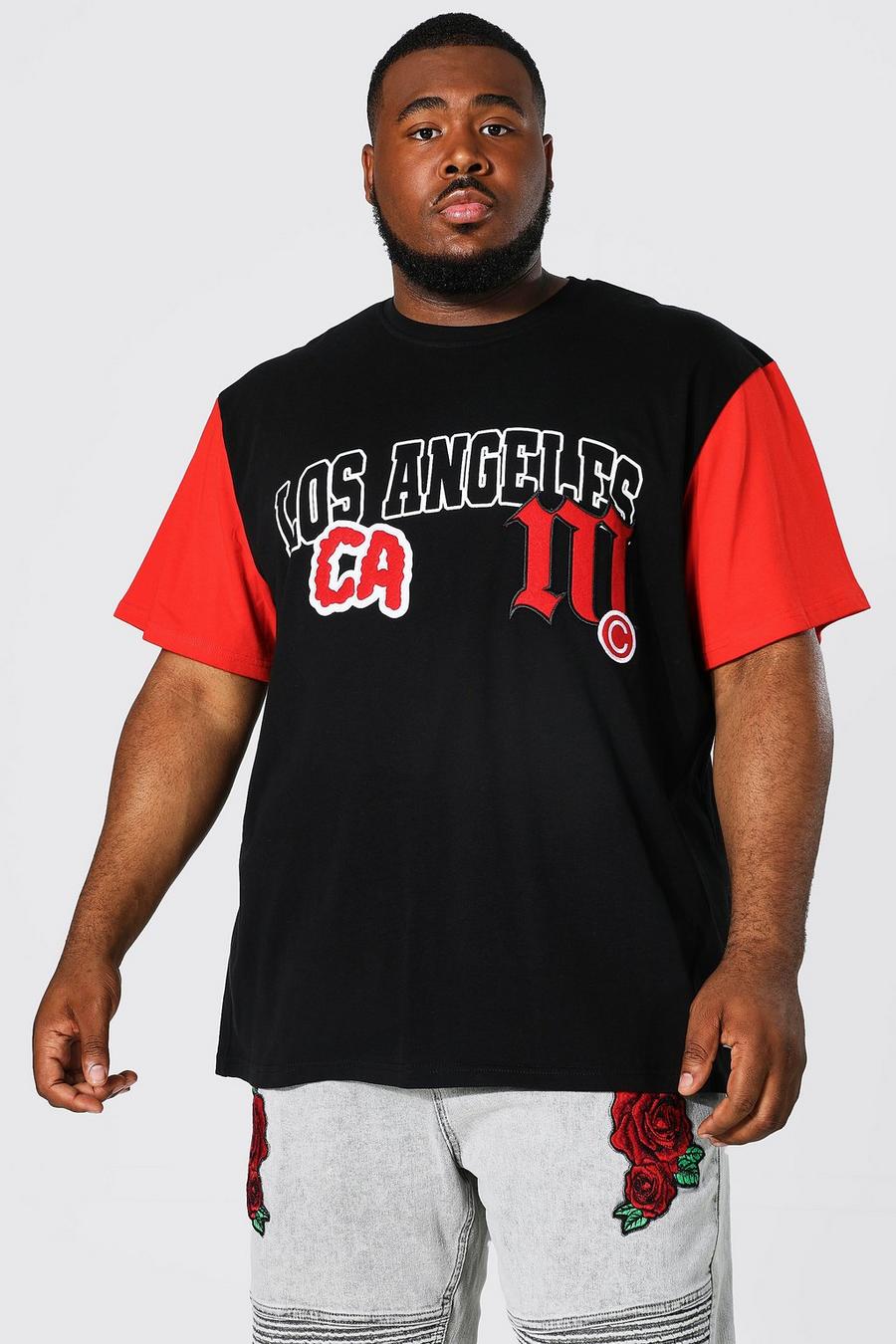 Camiseta Plus con emblema universitario de LA y colores en bloque, Black negro image number 1