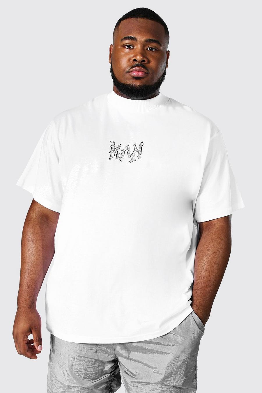 White weiß Plus Geborduurd Acid Wash Gebleekt Rhinestone Man T-Shirt image number 1