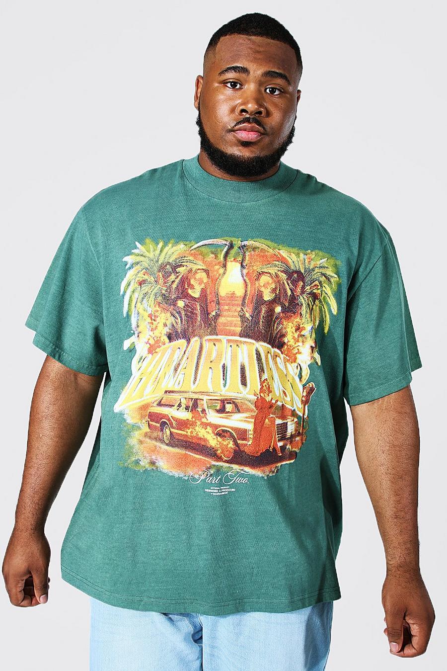 Plus lockere T-Shirt mit Heartless-Print, Green image number 1