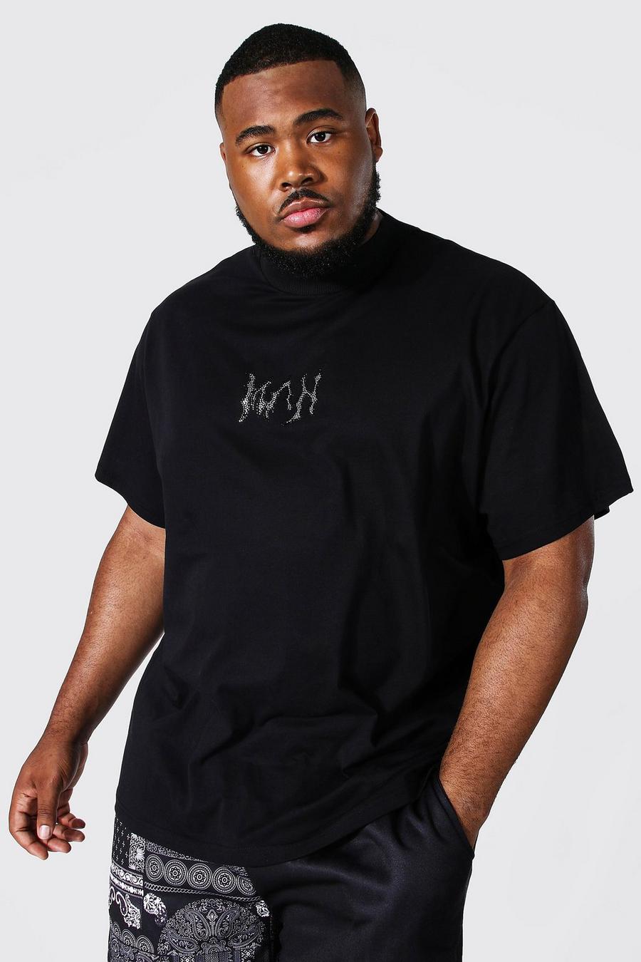T-shirt Plus Size con scritta Man ricamata con strass, Nero image number 1