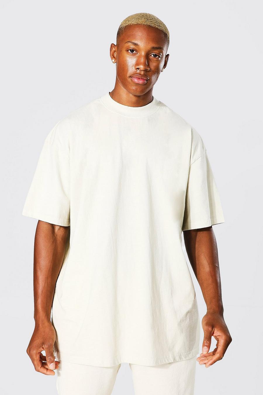 Ecru blanc Oversized Gebleekt T-Shirt Met Brede Nek image number 1