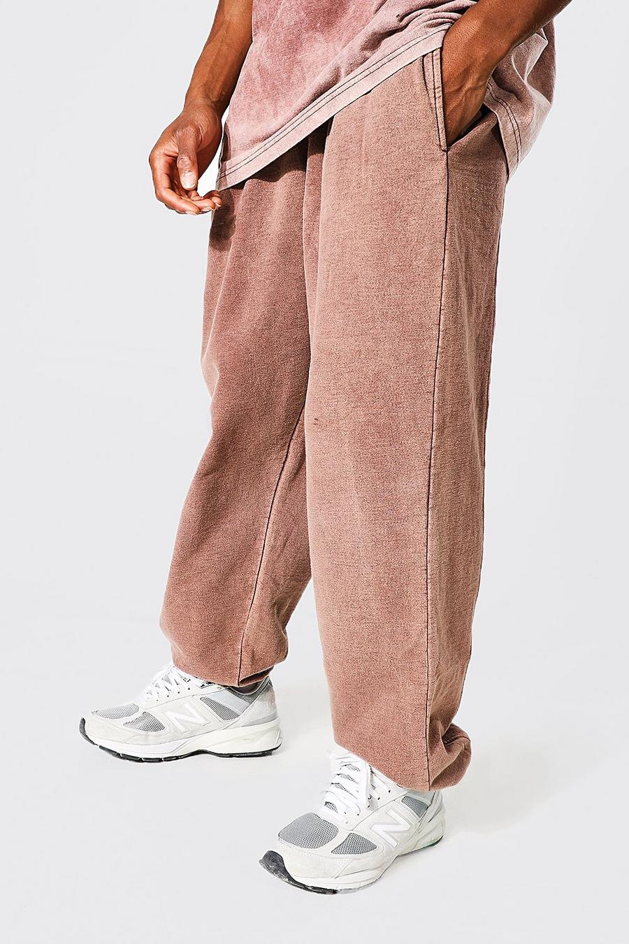 Pantaloni tuta oversize slavati, Chocolate marrón image number 1