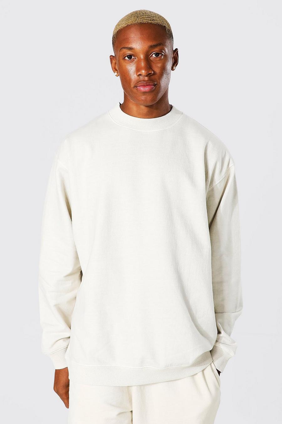 Ecru vit Oversize sweatshirt med tvättad effekt och hög halsmudd image number 1
