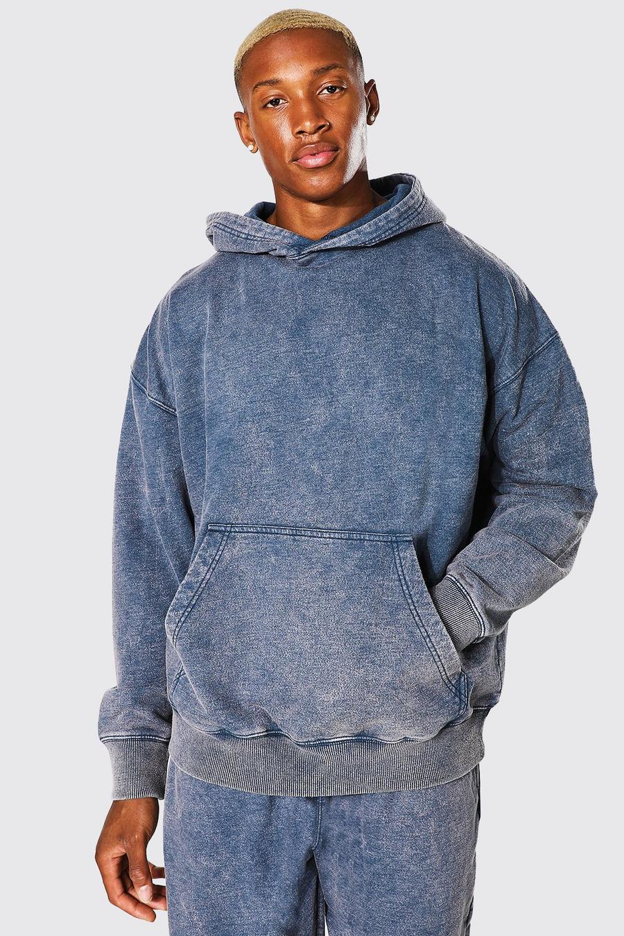 Navy Oversized Washed Hoodie image number 1