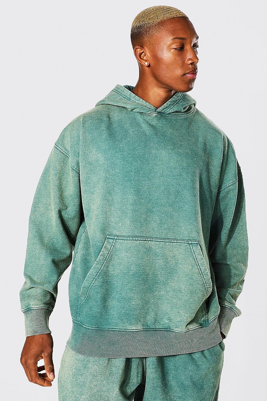 Green grön Oversize hoodie med tvättad effekt image number 1