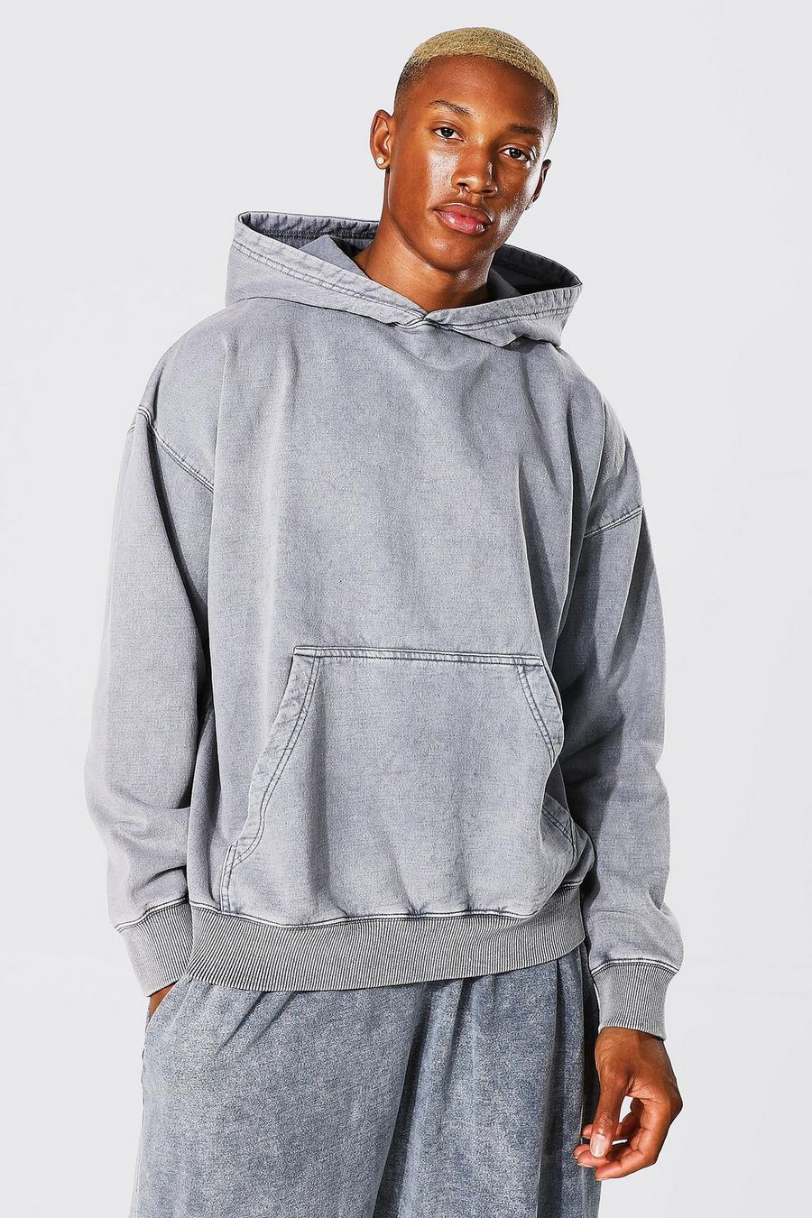 Charcoal Oversize hoodie med tvättad effekt image number 1