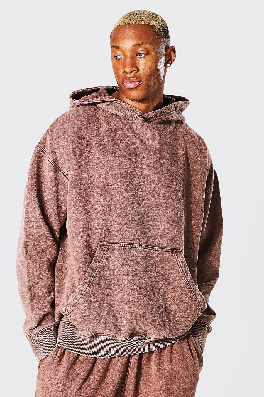 Chocolate brown Oversized Washed Hoodie image number 1