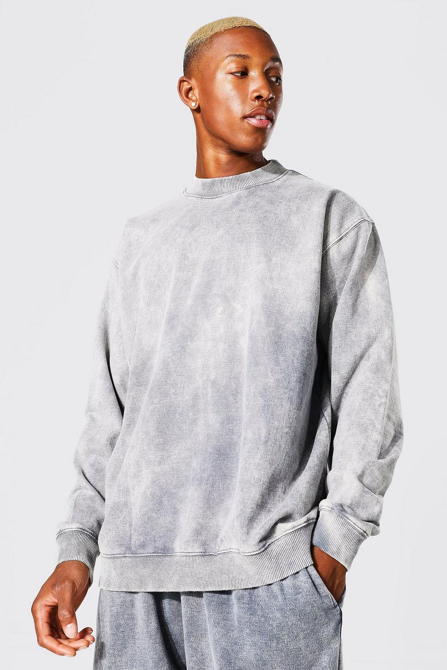 Charcoal grå Oversized Extended Neck Washed Sweatshirt image number 1