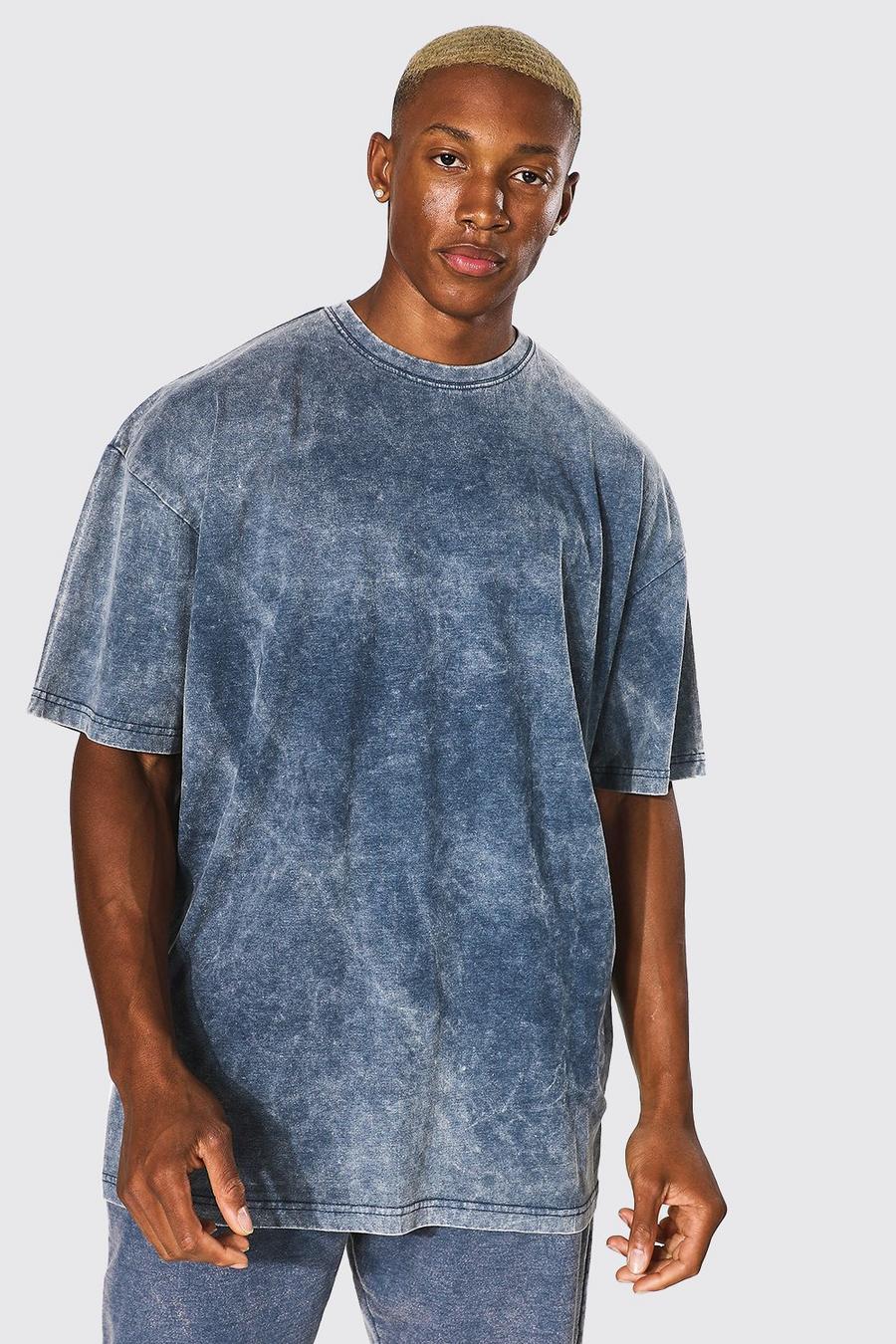Navy Oversize t-shirt med tvättad effekt image number 1