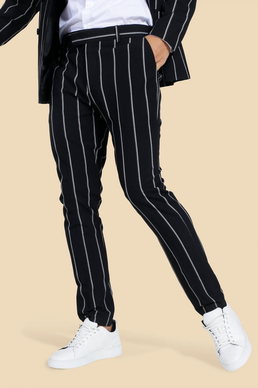 Black svart Kritstrecksrandiga kostymbyxor i skinny fit image number 1