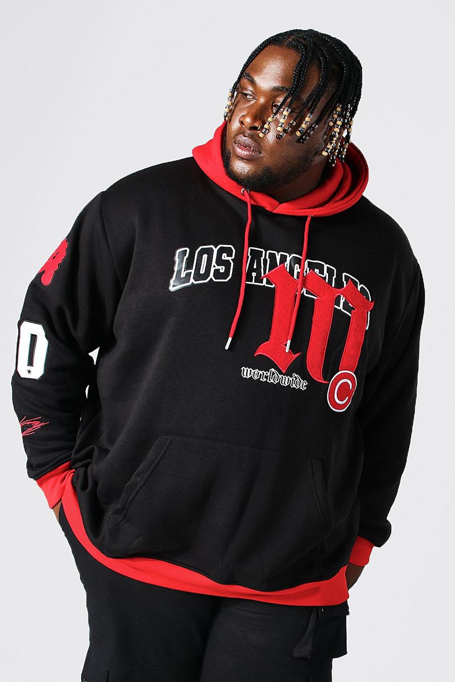 Sudadera con capucha Plus con emblema universitario y colores en bloque de LA, Black negro image number 1