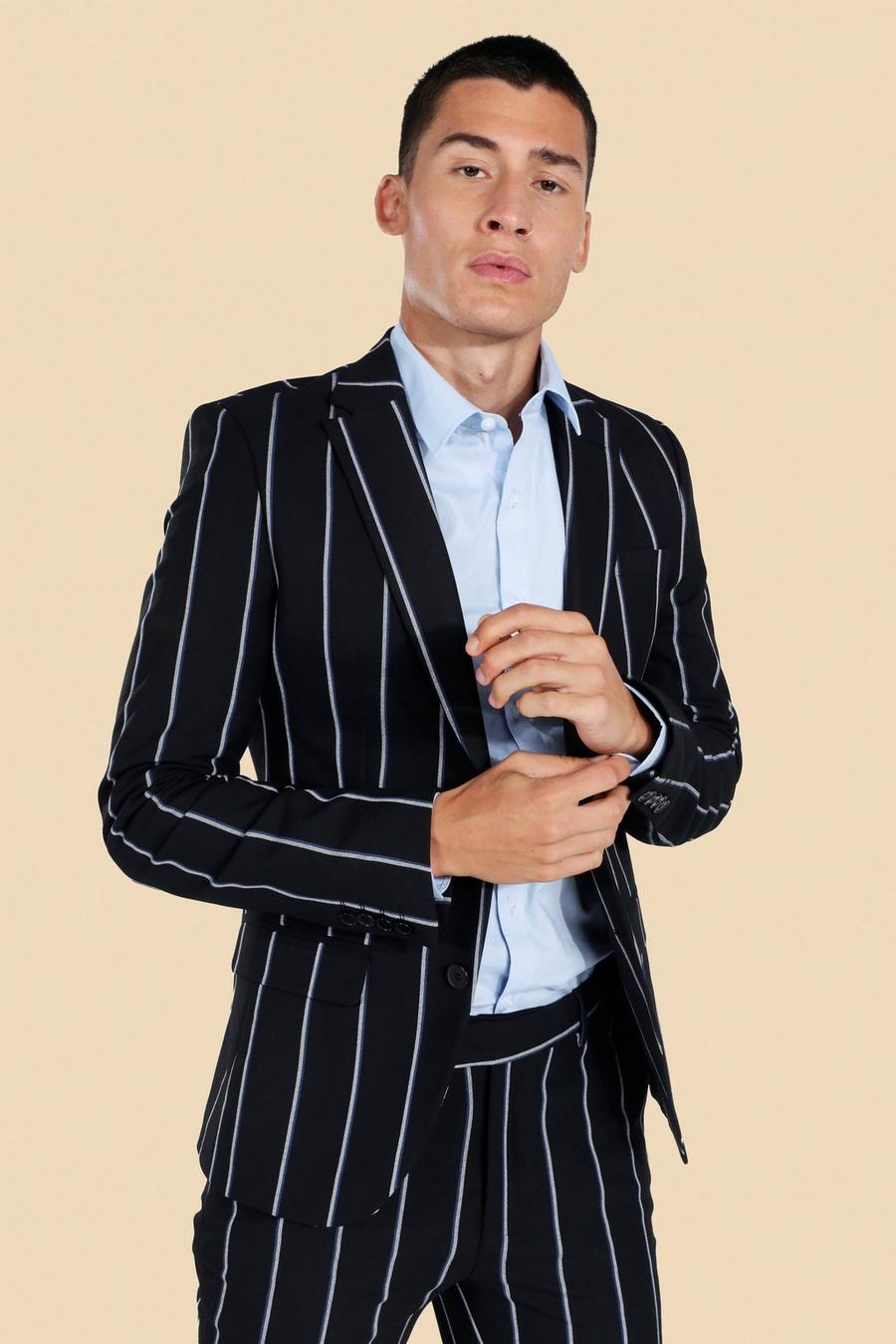 Black svart Super Skinny Pinstripe Suit Jacket image number 1