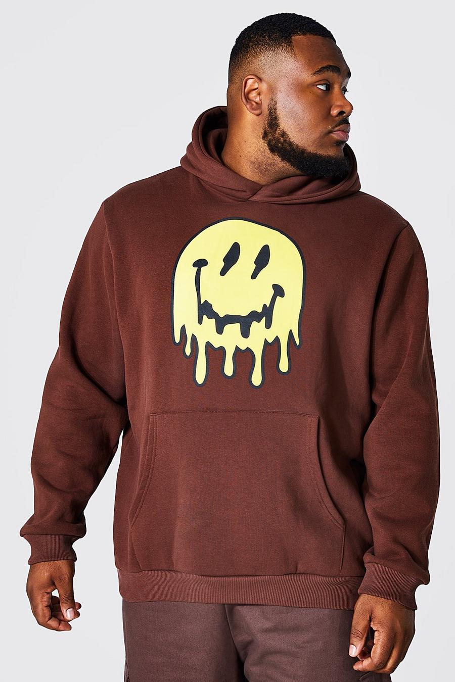 Chocolate Plus Size Graffiti Drip Face Hoodie image number 1