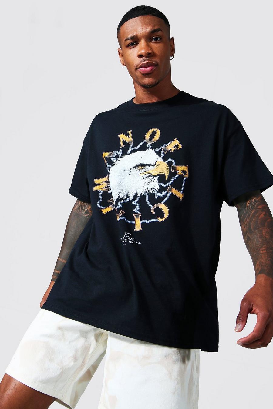 Black Oversized Man Official Eagle Graphic T-shirt image number 1