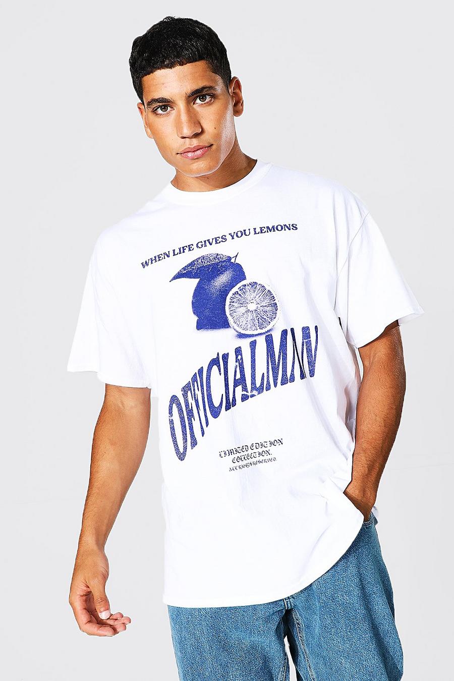 Oversize Offiicial man T-Shirt mit Zitronen-Print, White image number 1
