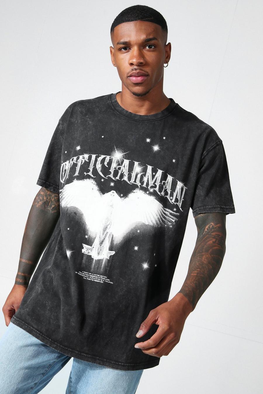 T-shirt oversize con grafica di colomba lavaggio acido, Charcoal grigio image number 1