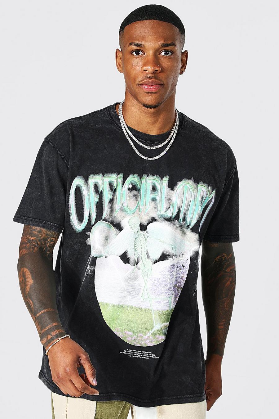 Charcoal grau Oversized Man Graphic Acid Wash T-shirt image number 1