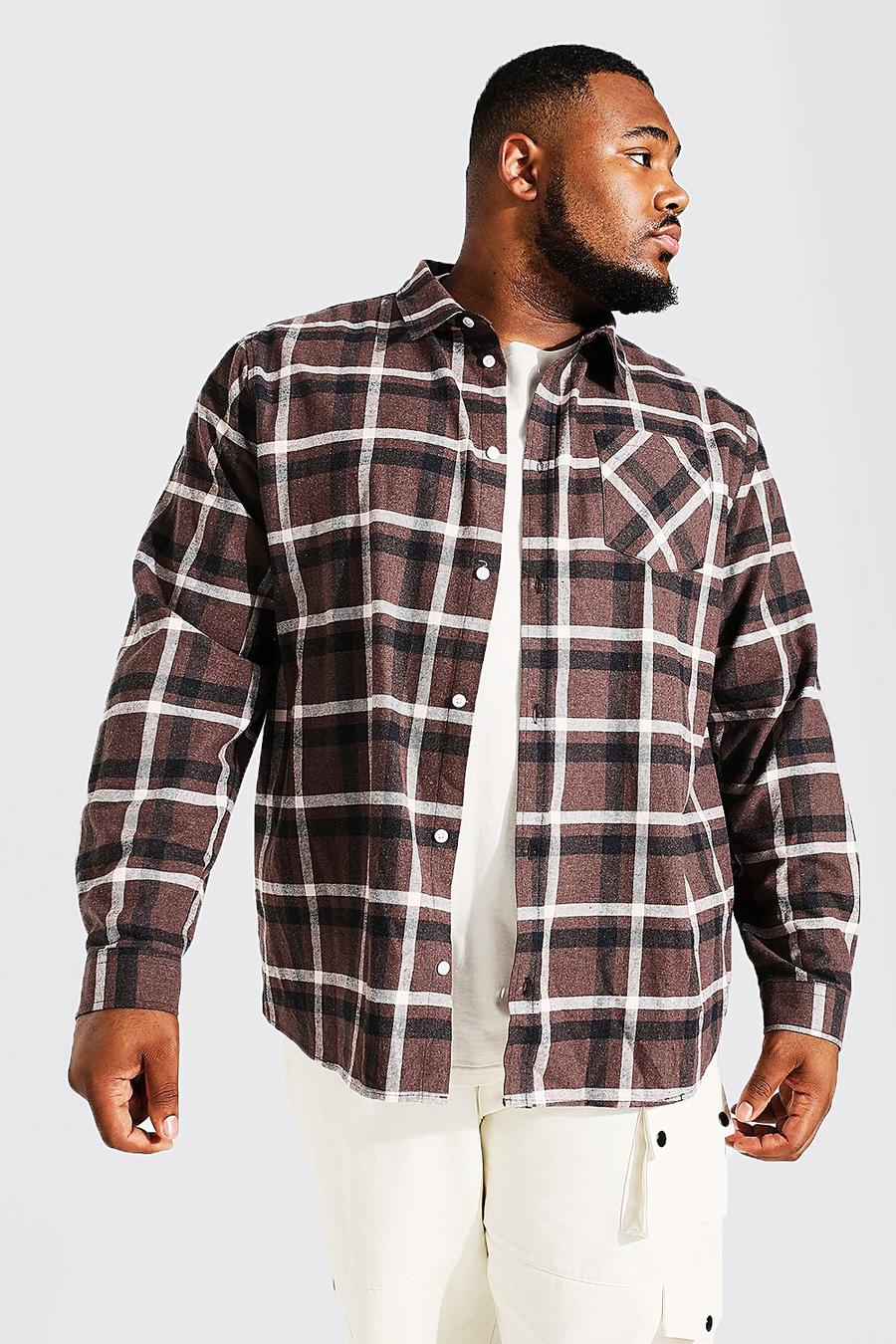 Brown Plus Regular Fit Long Sleeve Check Shirt