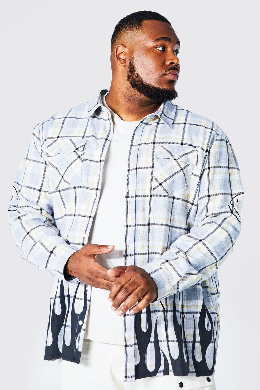 Ecru white Plus Ofcl Flame Print Check Shirt image number 1