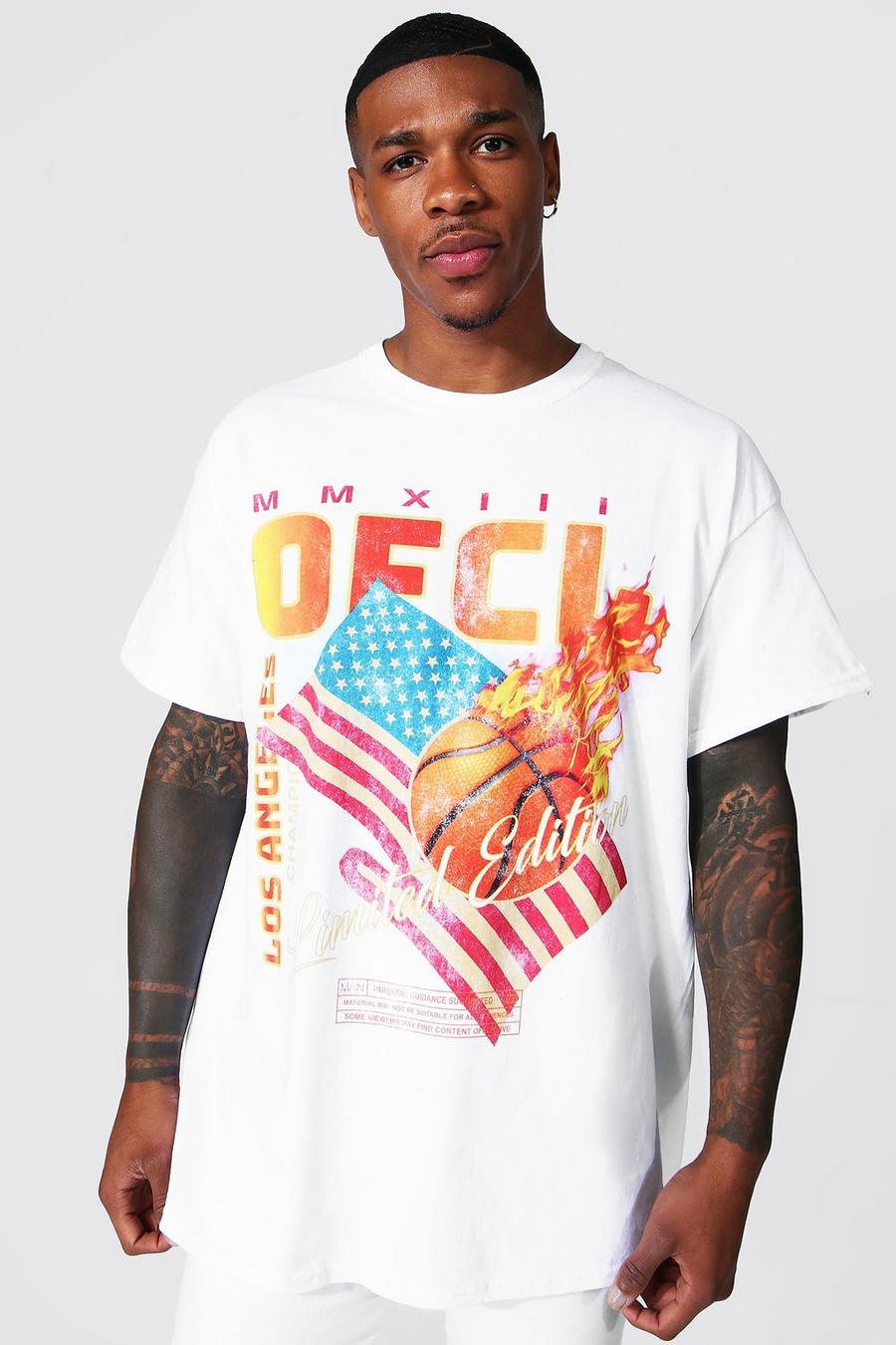 White weiß Oversized Basketball Graphic T-shirt image number 1