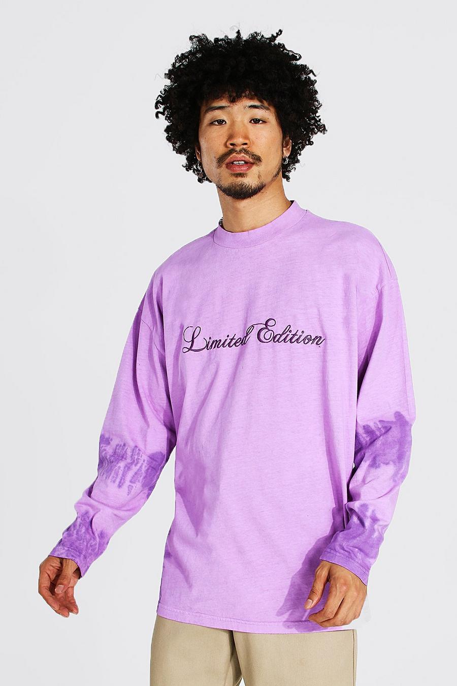 Purple violet Oversized Tie Dye Limited T-Shirt Met Lange Mouwen image number 1