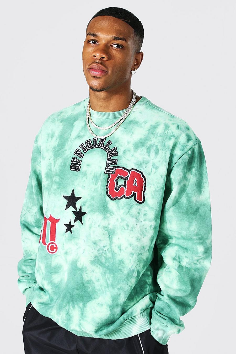 Teal green Oversized Official Varsity Tie Dye Sweater