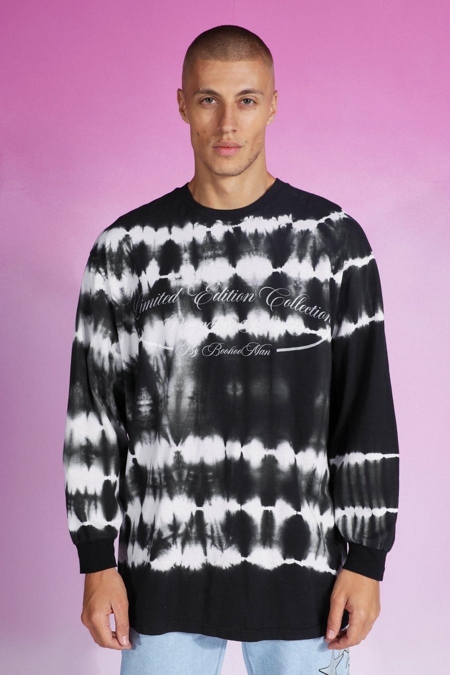 Black Oversized Graphic Tie Dye Long Sleeve T-shirt image number 1