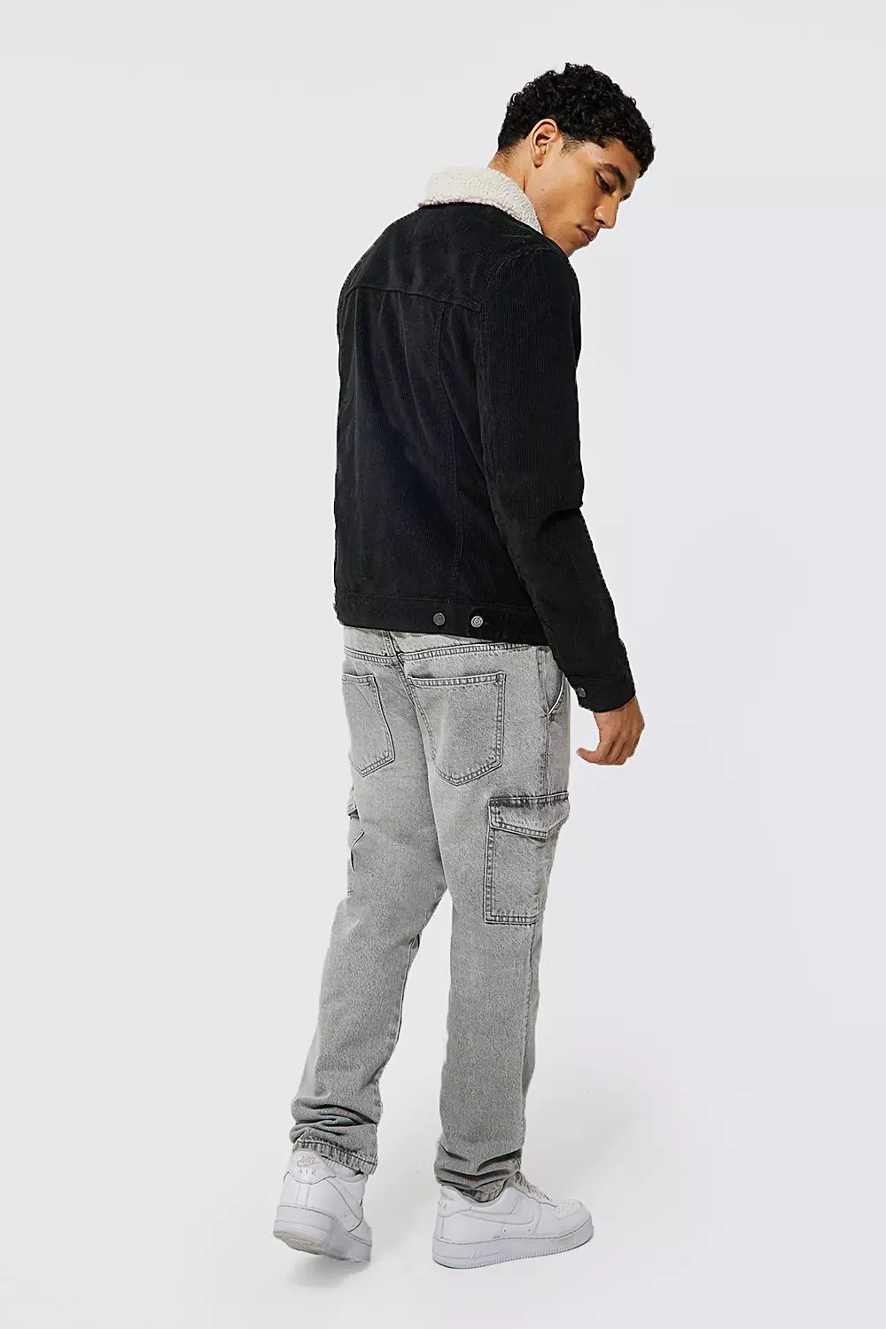 Black Regular Fit Borg Collar Cord Jacket alternative image