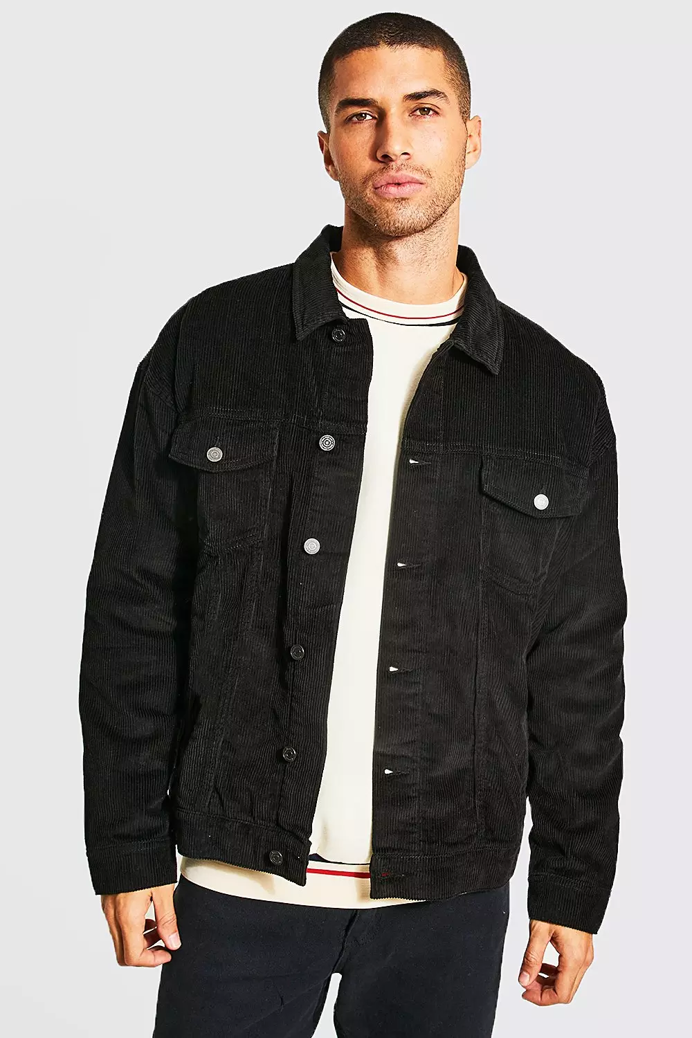 Black Oversized Cord Trucker Jacket alternative image