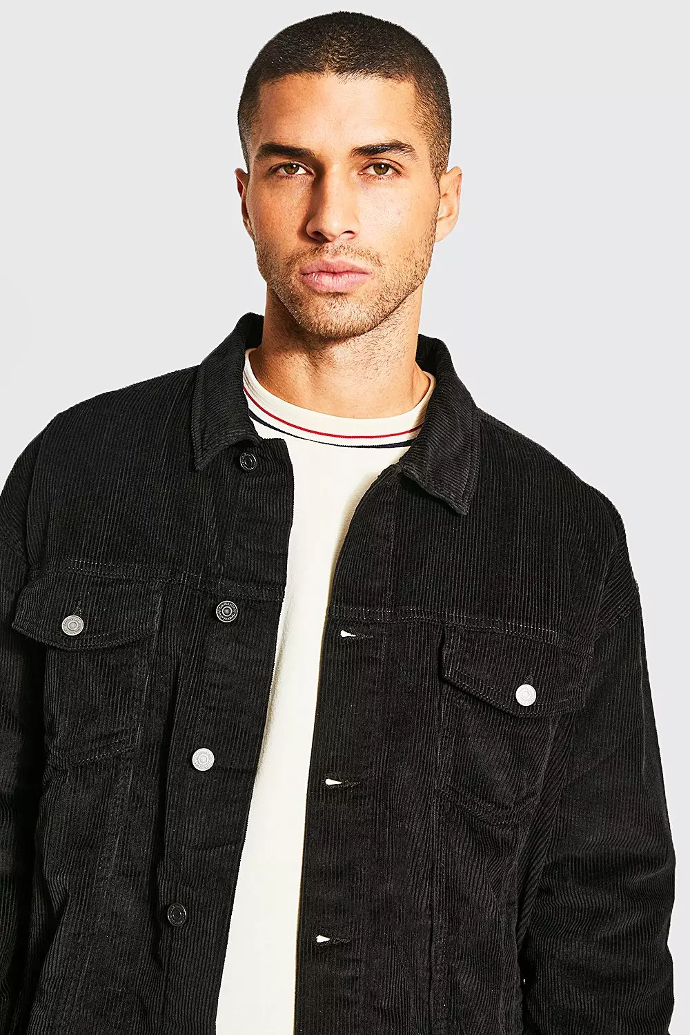 Black Oversized Cord Trucker Jacket alternative image