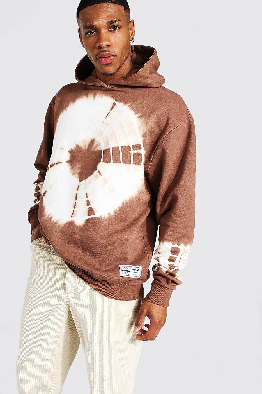 Chocolate brun MAN Oversize batikmönstrad hoodie image number 1