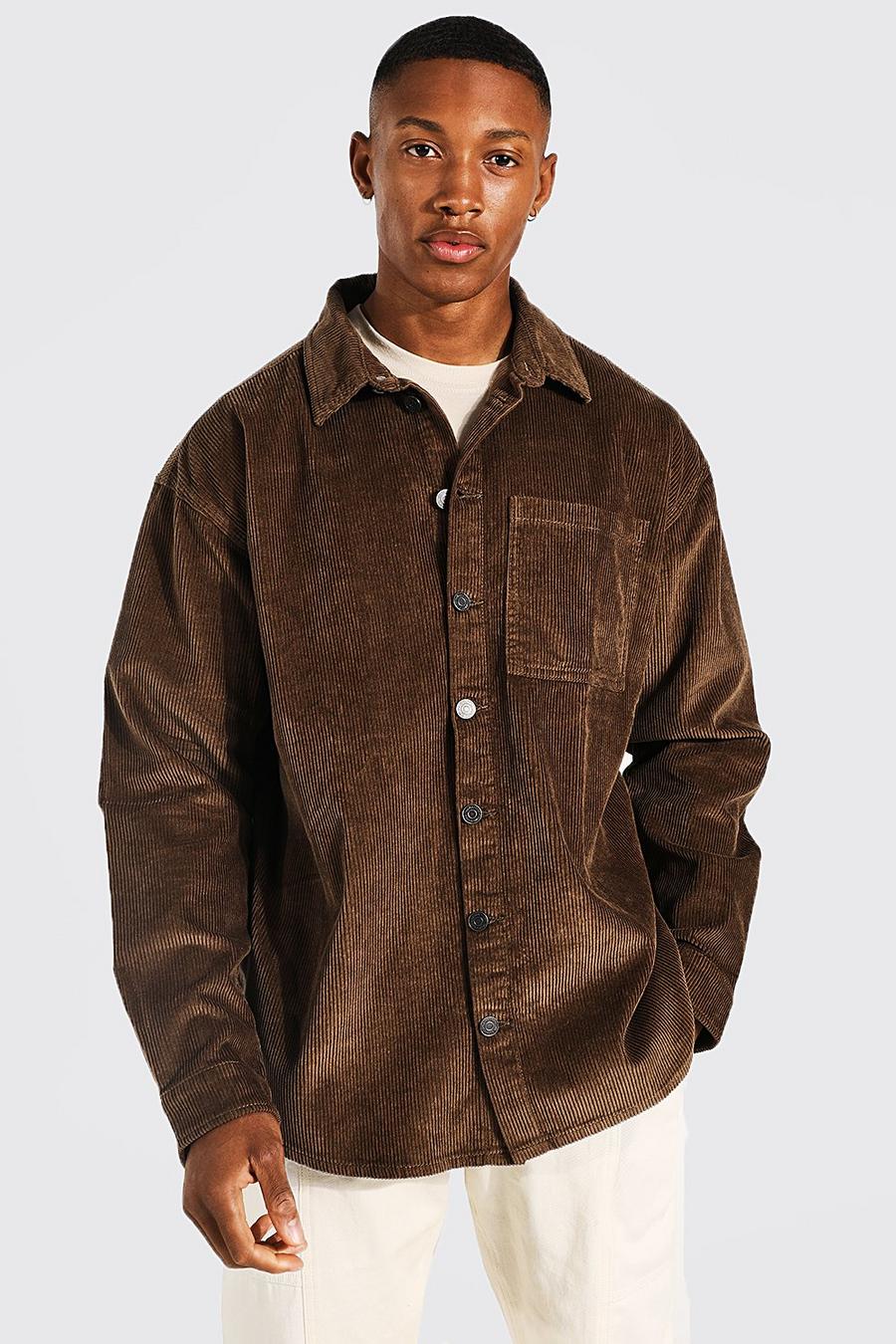 Chocolate brun Oversized Cord Shirt image number 1