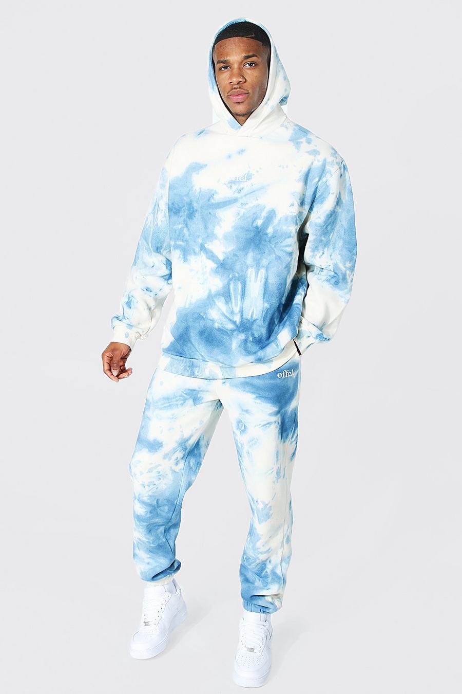 Navy marinblå Offcl Oversize batikmönstrad träningsoverall med hoodie image number 1