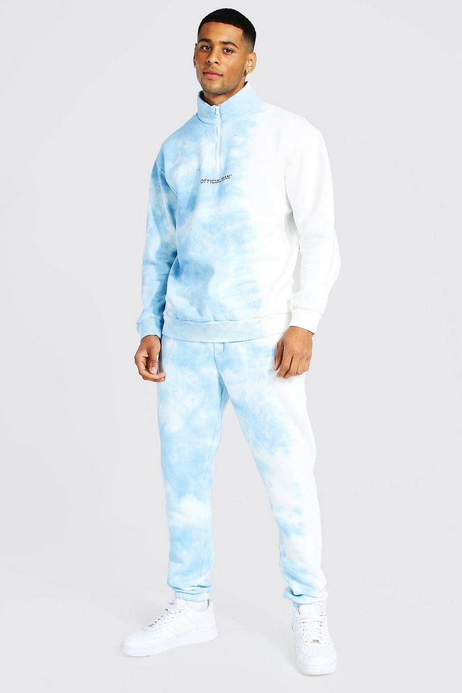 Tuta sportiva oversize Man in fantasia tie dye con zip corta, Blue azul image number 1