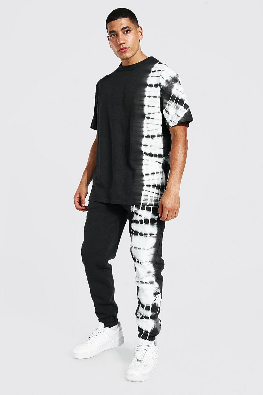 Ensemble oversize effet tie dye avec t-shirt et jogging, Black noir image number 1