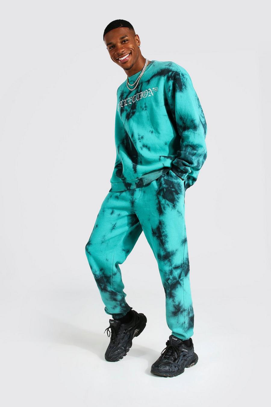 Oversize Batik Sweatshirt-Trainingsanzug mit Drachen-Print, Green image number 1