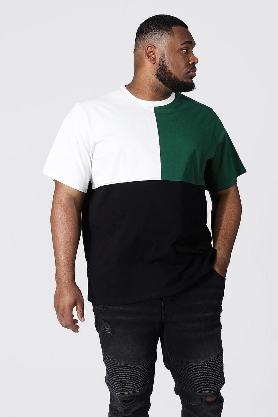 Dark green Plus Size Colour Block T-Shirt image number 1