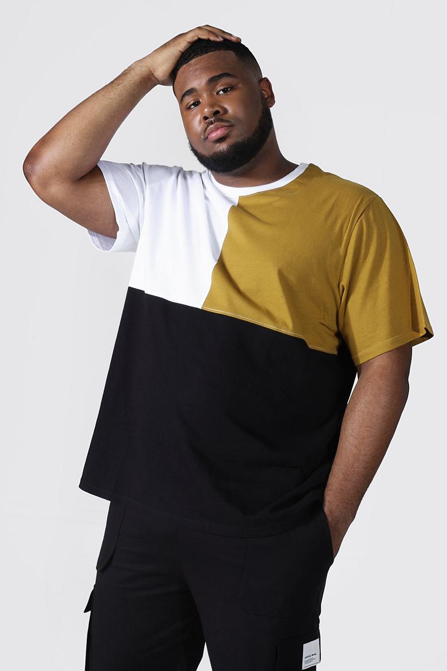 Mustard gelb Plus Size Colour Block T-Shirt image number 1