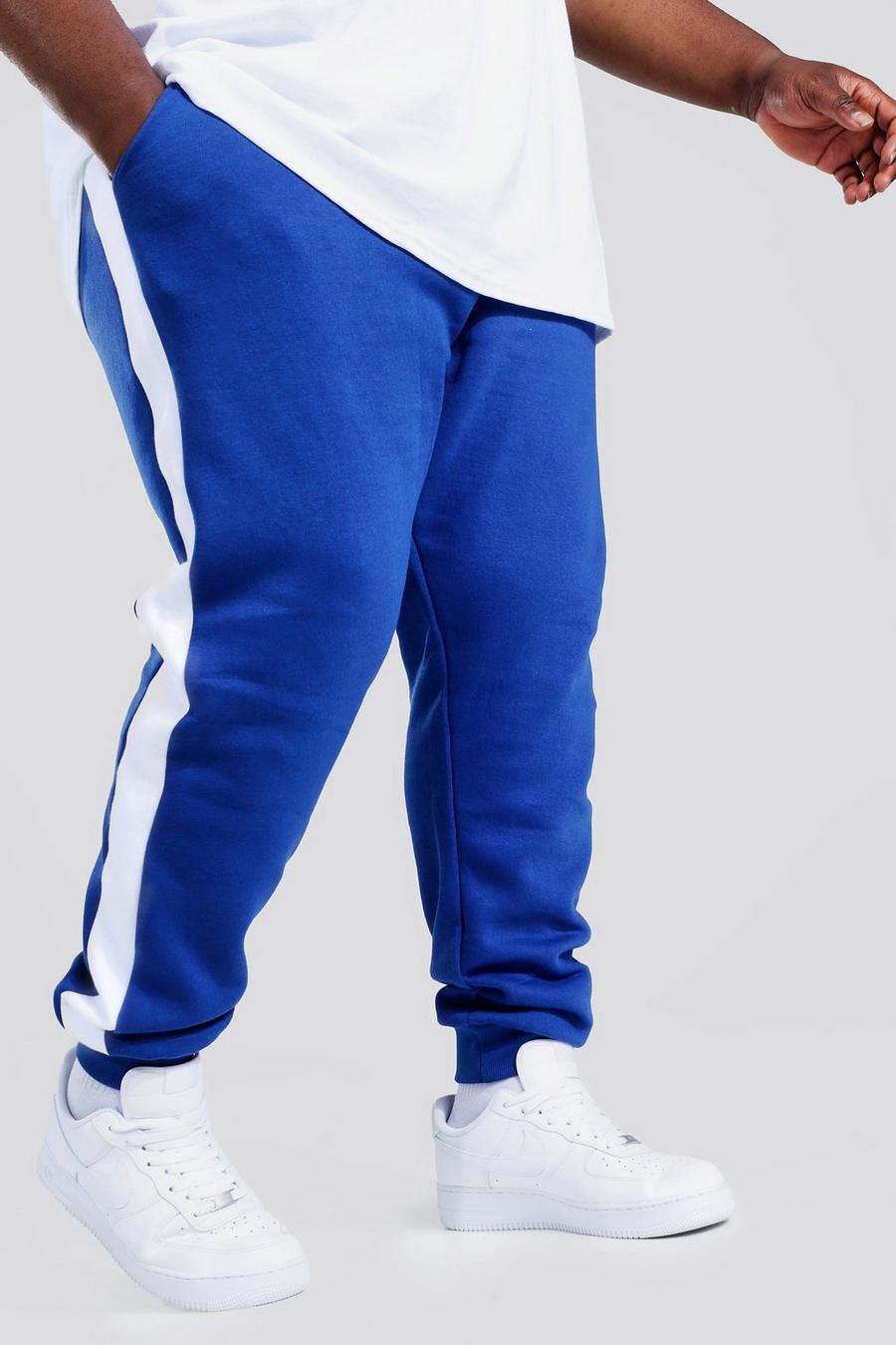 Plus Size Slim Fit Jogginghose mit Colorblock und Man-Streifen, Kobaltblau blue image number 1