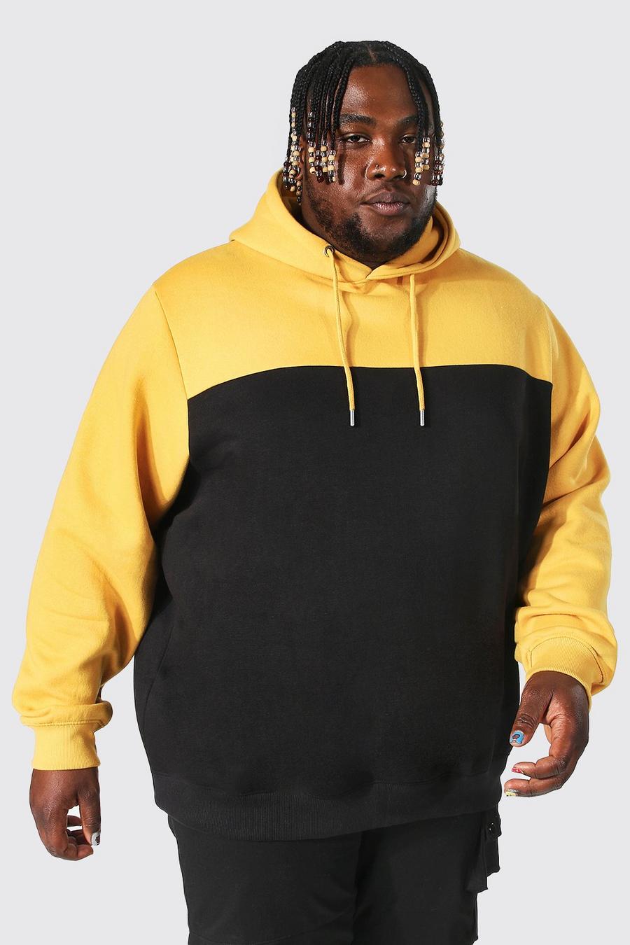 Mustard yellow Plus Size Colour Block Hoodie image number 1