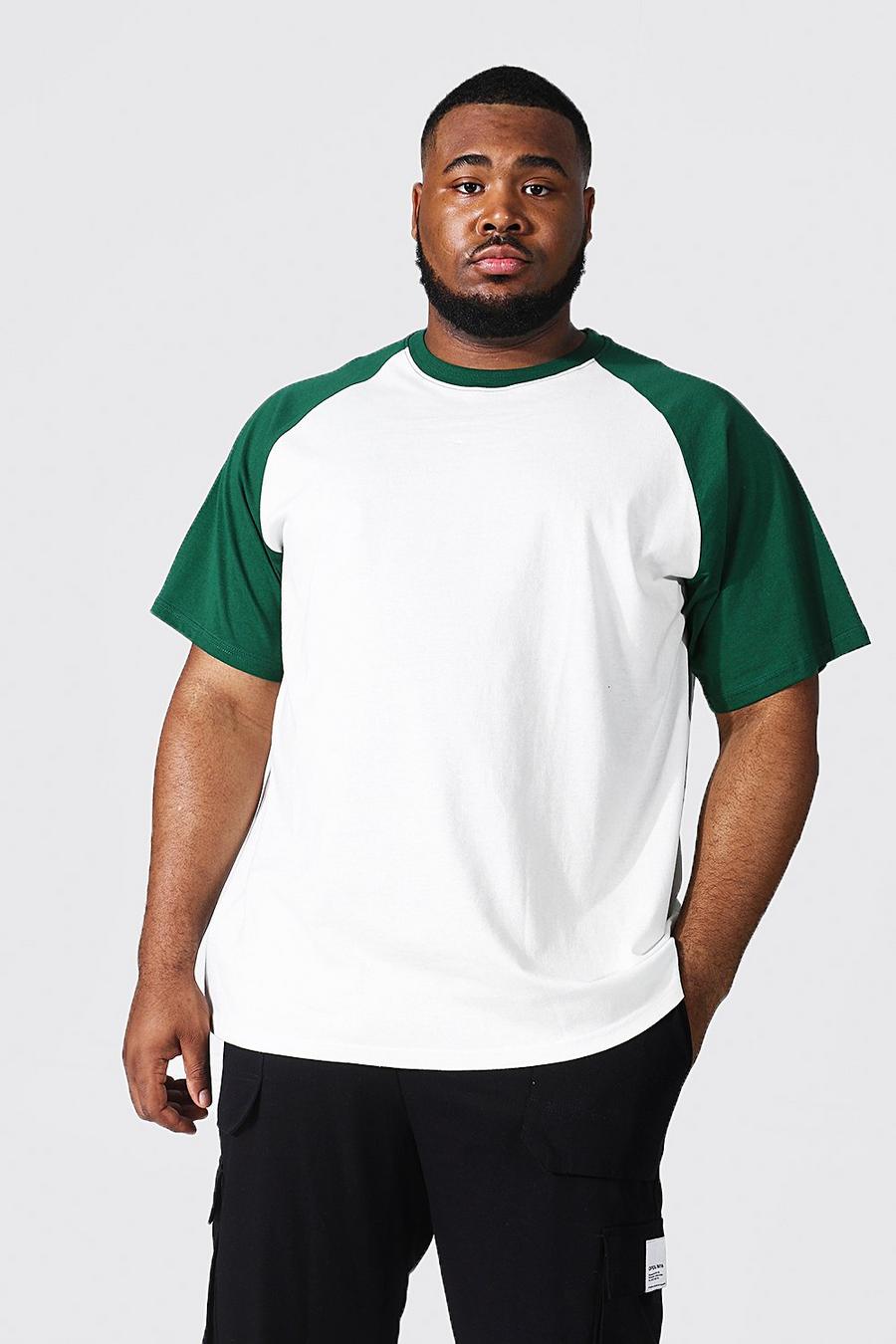 T-shirt Plus Size a blocchi di colore con maniche raglan, Dark green image number 1