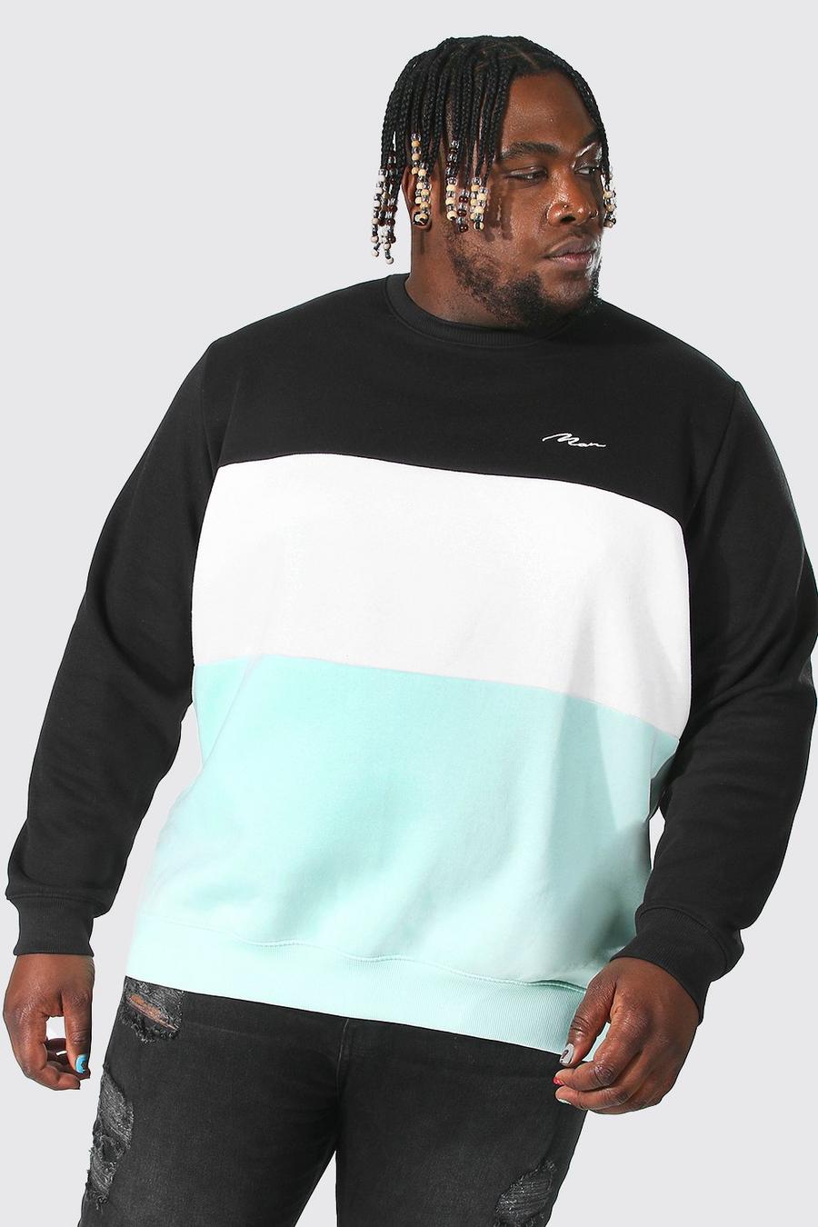 Mint green Plus Size Man Dash Colour Block Sweatshirt image number 1