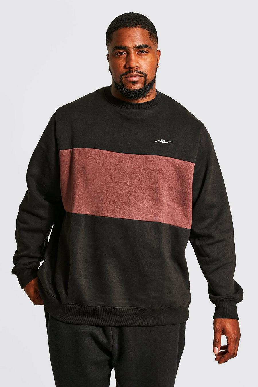 Brown marron Plus Size Man Dash Colour Block Sweatshirt image number 1