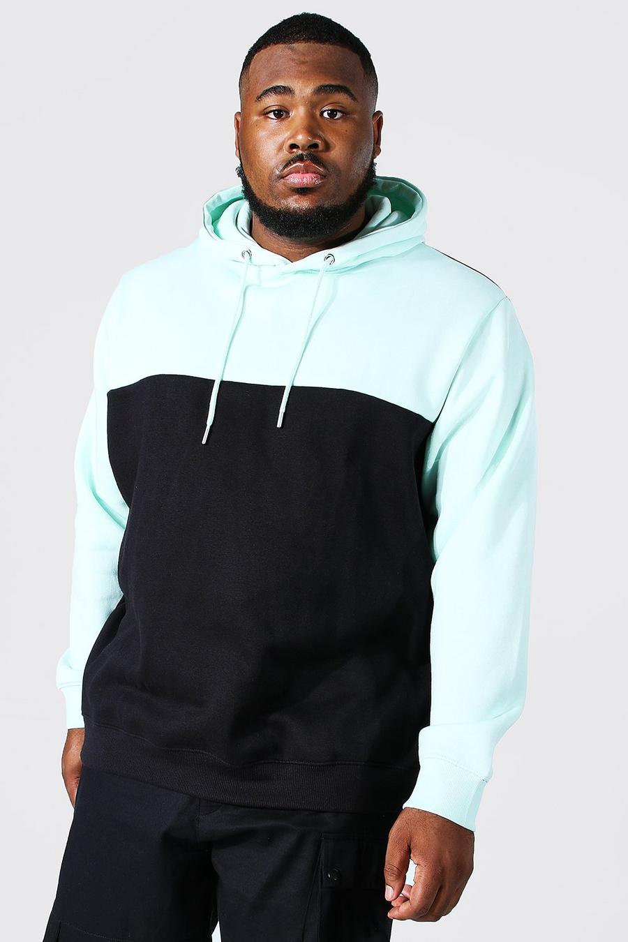 Mint green Plus Size Colour Block Hoodie image number 1